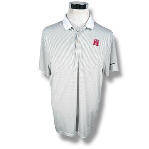 Nike Temple Golf Polo Shirt Men XL White Gray Striped Standard Fit Short Sleeve